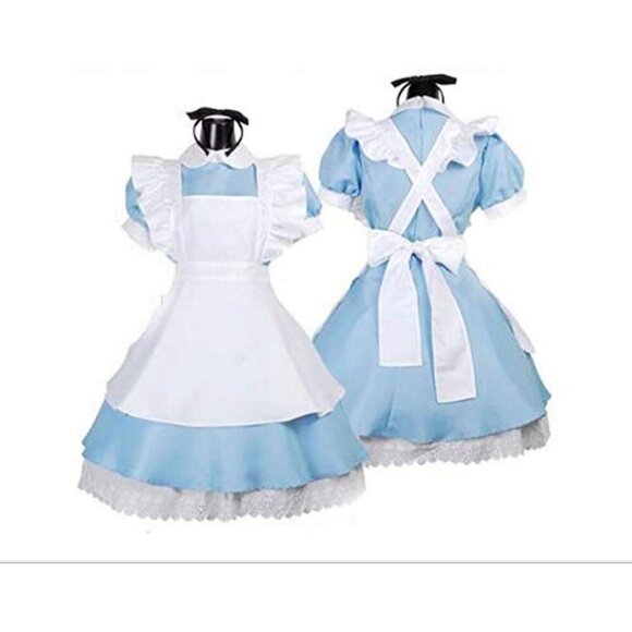 Alice in Wonderland Cosplay Costume Blue Lolita Maid Dress Women Girls - Picture 5 of 9